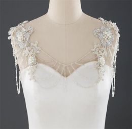 Wedding Bridal Lace Wrap Necklace Pearls Beads Full Body Shoulder Chain Dress Jacket Beading Crystals Bolero White Charming Orname5178107