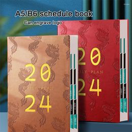 (Can Engrave Logo ) A5/B6 Thick Leather Notebook 2024 Business Schedule Student Daily Planner Record Book Notepad