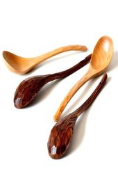 Japanese Spoon 10pcslot Tortoise Shell Manual Curved Handl Wooden Soup Spoon Kitchen Tableware2096245