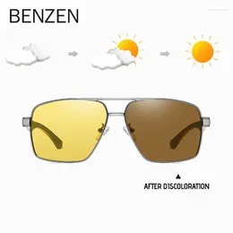 Sunglasses BENZEN Square Pochromic Aluminium Polarised Men Driving Sun Glasses For Male Brown 9628
