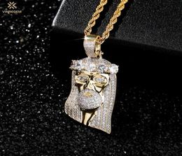 Chains Vinregem Hip Hop Rock 925 Sterling Silver Jesus Crown Created Moissanite Gemstone Vintage Pendant Necklace Fine Jewelry Gif5624436