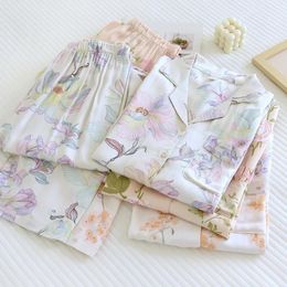 Spring/Summer Womens Pajama Set Gongsatin Cotton Womens Pajamas Silk Viscose Fiber Smooth High end Home 2-piece Set 240428