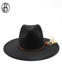 Wide Brim Hats FS British Style Winter 95CM Hat Solid Big Wool Black Fedoras Cap Men Women Panama Jazz Sombreros De Hombre7905492