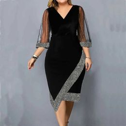 Basic Casual Dresses L-5XL Womens Large Dress 2023 Winter Plus Size Black Tank Top Formal Octagonal Dress Elegant Long Party Womens NeopreneL2405