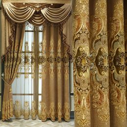 American style luxury embroidery chenille blackout curtain retro European living room dining bedroom valance 240429