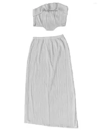 Work Dresses Lchiji Women 2 Piece Maxi Skirt Set Solid Tube Tops And Long Going Out Clubwear(White Large)