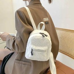 Plush Backpacks Womens white pleated backpack womens small backpack fashionable mini cute student backpack winter new shopping small backpackL2405