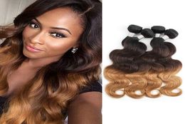 1B427 Brazilian Ombre Honey Blonde Body Wave Hair Bundles Three Tone 34 Pieces 1224 inch Remy Human Hair Extensions8364577