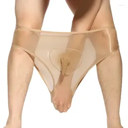 Underpants Men Panties Oil Shiny Sheer Briefs Ultra Elastic Transparent Seamless Underwear U Convex Pouch Sissy Lingerie