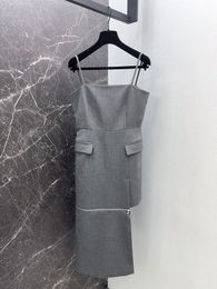 Advanced gray zipper strap strapless dress