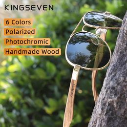 Sunglasses KINGSEVEN Pochromic Pilot Men Polarised UV400 Fashion Sunglass Mirror Wood Sun Glasses Driving Oculos