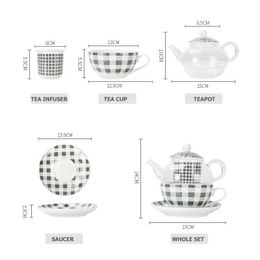 Teaware Sets Ceramic Tea for One Set Chequered Design Glass Teapot Fine Bone China Saucer Teacup Tea Strainer Infuser Teaware with Gift Box