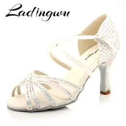 Dance Shoes Ladingwu Woman Girls Soft Bottom Shiny Rhinestone Latin Salsa Ballroom For Ladies White Satin Wedding