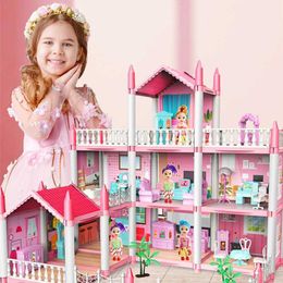 Doll House Accessories 3D DIY Fantasy Princess Castle Villa Assembly Doll House Set Toys Girl Family Toys and 3D Crossover ChildrenL2405