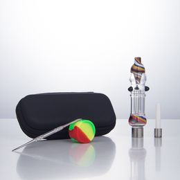 Headshop888 NC101 Heady Color Glass Bong Smoking Pipes Bag Set 510 Titanium Ceramic Quartz Nail Colorful Spill-Proof Dab Rig Bubbler Pipe Dabber Tool Silicon Jar