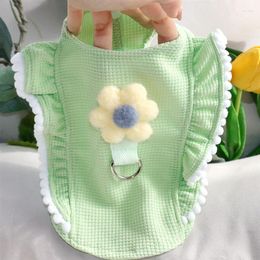 Dog Apparel Green Floral Clothes Summer Pet Pullover Leashable Bichon Vest Teddy Yorkshire Horse Cowboy T-Shirt