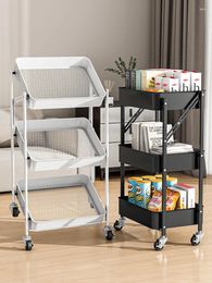 Kitchen Storage Folding Trolley Rack Bathroom Floor-standing Multi-layer Mobile Baby Products Snack