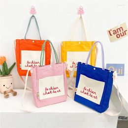 Shopping Bags Summer Contrast Colour Canvas Tote Bag Causal Letters Print Mini Handbag Cute Cloth Messenger Lovely Crossbody For Girl