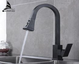 Kitchen Faucets Square Black Single Handle Pull Out Kitchen Tap Single Hole Swivel 360 Degree Rotation Water Mixer Tap 866399R T206798894