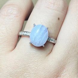 Cluster Rings 1ring 925 Sterling Silver Natural Blue Lace Agate Adjustable Ring For Women Gift Stone Size Approx9 11mm