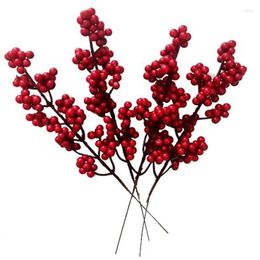 Decorative Flowers Red Artificial Berry Stems 8 Inch Christmas Holly Branches For Floral Home Decor