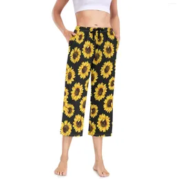 Women's Pants Women Spring Sleep Bottoms Wide Leg Autumn Home Causal Summer Sunflower Print Female Pyjamas Sleepwear