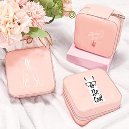Cosmetic Bags Jewelry Storage Box Travel PU Leather Waterproof Device Necklace Ring Earrings Display White Picture Series