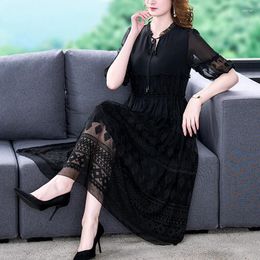 Party Dresses Silk Plus Size Dress 2024Summer Temperament Heavy Embroidery Mulberry High Quality Elegant Lace