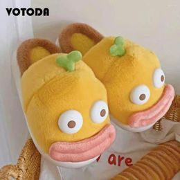 Slippers Women Winter Cotton Shoes Platform Warm Plush House Slides Funny Clown Fish Cartoon Cute Flip Flops Ladies