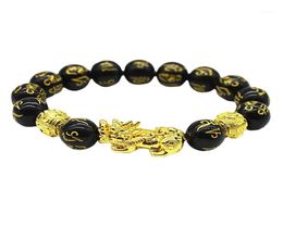 Buddha Beads Bracelet Men Women Unisex Chinese Feng Shui Pi Xiu Obsidian Wristband Gold Wealth And Good Luck Women Bracelets19974093