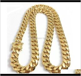 Necklaces Pendants Drop Delivery 2021 10Mm 12Mm 14Mm Miami Cuban Link Mens 14K Gold Plated Chains High Polished Punk Curb Stainl7206964