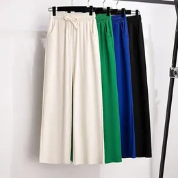 Work Dresses 155Kg Women's Loose Straight Pants Thin Summer High Waist Closed Ice Silk Trouser Hip 150 5XL 6XL 7XL 8XL 9XL 4 Colours