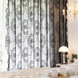 Curtain Black Lace Sheer Flower Tulle Ruffle Curtains For Bedroom French Romantic Bay Window 1 Panel Rod Pocket