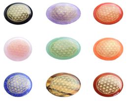 Natural Tumbled Chakra Stones Engraved Ultrathin Flower of Life Crystal Healing Crafts1327210