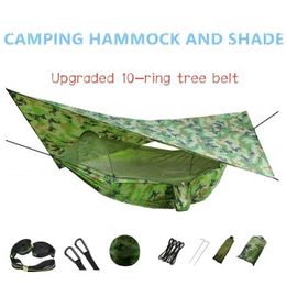 Hammocks Pop-Up Portable Parachute Outdoor Camping Hammock with Mosquito Net and Sun ShelterUpgraded 10-ring Tree Strap Hammocks Swing