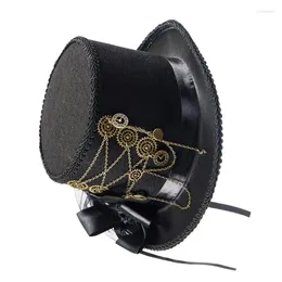 Berets Mediaeval Flat Top Hat With Gear Chain Halloween Adult Role Play Hats