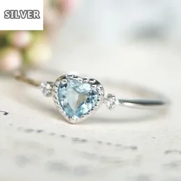 Cluster Rings Lovely Romance Lady Exquisite Blue Heart Shaped Ring Austria Rhinestone&Crystal Fingerluxury Brand Valentine's