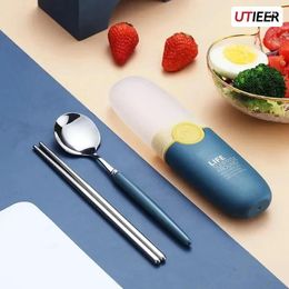 Dinnerware Sets Portable Travel Tableware Set Stainless Steel With Box Kitchen Chinese Chopsticks Spoon Dinner For Household