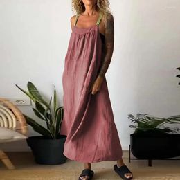 Casual Dresses 2024 Summer Women Sexy Spaghetti Straps Dress Elegant Off Shoulder Sleeveless Long Fashion Draped Solid Loose Party