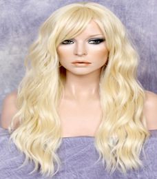 Long Beach Wavy Pale Blonde Full Wig Heat OK Hair Piece Layers Bangs wig FBW 6138594297