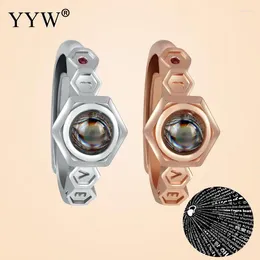 With Side Stones 2024 Miniature Projection I Love You 100 Language Rings For Women Girls Silver Rose Gold Ring Fashion Lover Gift Wedding