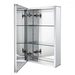 Storage Boxes Mirror Door Cabinet Aluminum Frame 15x24 Inch Adjustable Shelves Wall Mount Silver