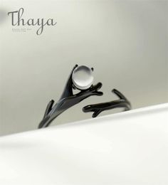 Thaya Original Moonlight Forest Design Finger Ring Moonstone Gemstone s925 Silver Black Branch Ring for Women Elegant Jewelry 22026991052