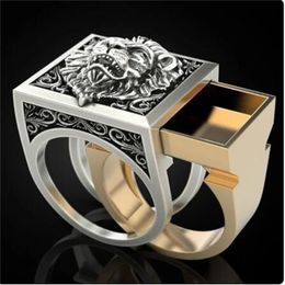 Fashion Punk Domineering Lion Head Men's Ring Creative Storage Finger Link Day Friendship Jewelry AB220