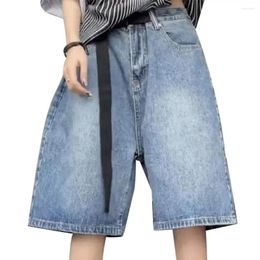 Women's Jeans Women Zip-up Denim Pants Trendy Shorts With Belt Wide Leg High Waist Gradient Colour Streetwear Stylish For Hip