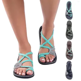 Slippers Women Flat Rope Sandals Ladies Open Toe Flip Flops Straps Shoes For Dressy Summer Wedge