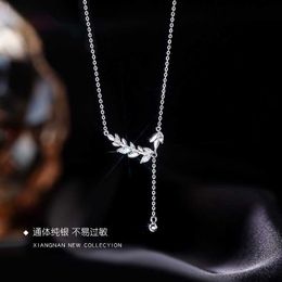 S999 Silver Wheat Ear Tassel Necklace for Women Sweet and Elegant Small and Fresh collarbone Chain Pure Silver Necklace Valentines Day Gift