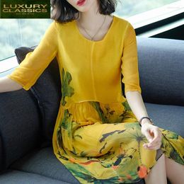 Party Dresses Midi Dress Women Summer Silk Vintage Print Elegant Maxi Beach Vestido Ladies Work Clothes LWL1495