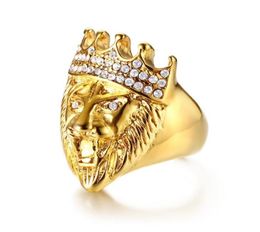 Gold Color Classic 316L Stainless Steel Men Punk Hip Hop Ring Cool Lion Head Band Gold Ring Jewelry6450746