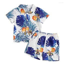 Clothing Sets Toddler Baby Boy Summer Tropical Print Short Sleeve T-Shirt Gentleman Top Outfit Elastic Pants Clothes Set